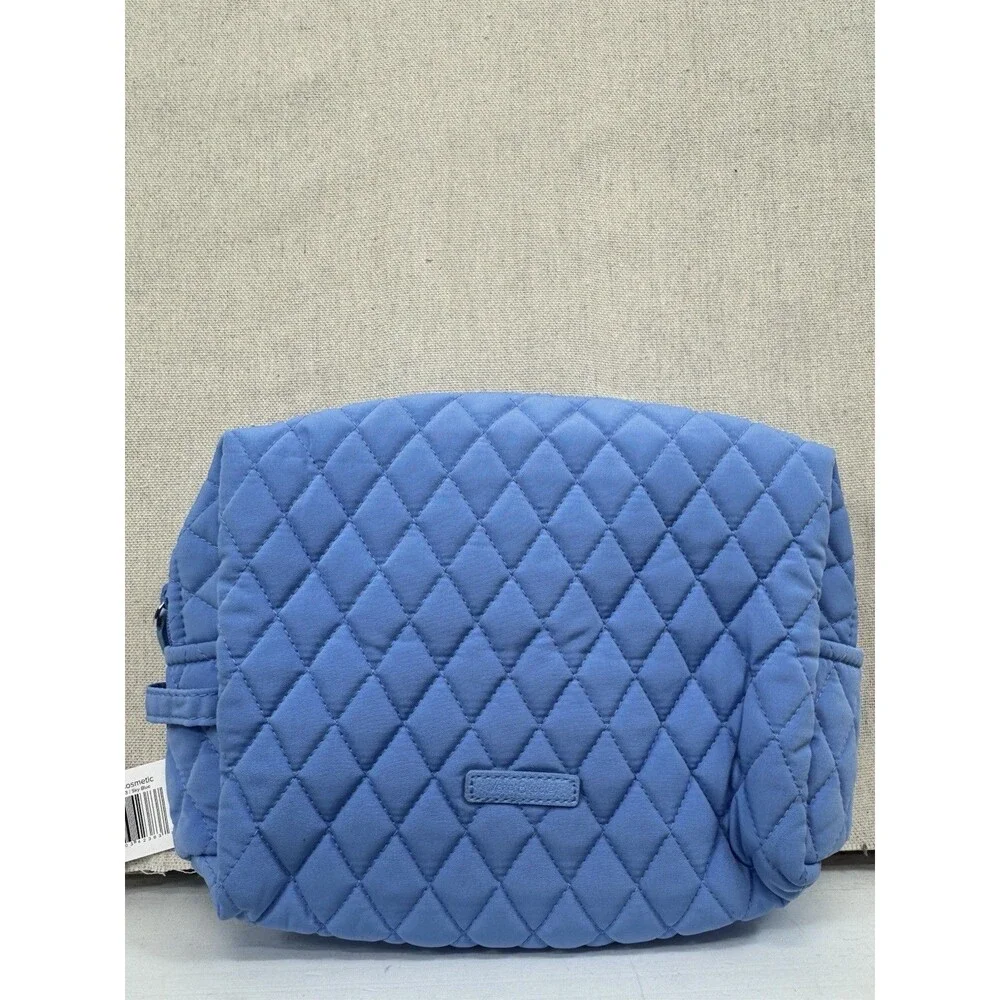 Vera Bradley Large Cosmetic Bag Periwinkle Blue Quilted Travel Makeup Case NWT